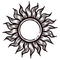 Stylized sun with wavy rays in black and white design vector