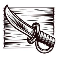 Vintage knife drawing on wooden background with intricate handle design vector