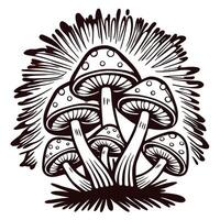 Artistic black and white of group of mushrooms with intricate detail vector
