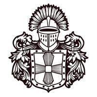 Medieval coat of arms with helmet and shield emblem in intricate heraldic design vector