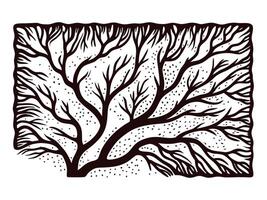 Intricate abstract tree design resembling roots and branches in black and white vector