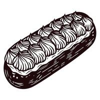 Sketch of a cream filled long pastry with decorative topping vector