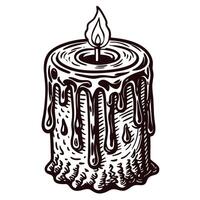Detailed hand drawn of a melting dripping candle with flame vector
