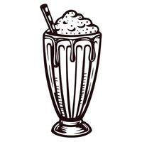 Tall glass of milkshake with straw and whipped cream dripping over the edge vector