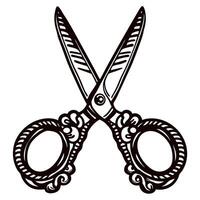 Vintage engraved scissors with ornate handles displayed on a white background vector