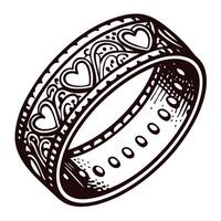 Ornate decorative ring with heart patterns in detailed black and white design vector