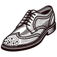 Classic leather brogue shoe sketch with detailed patterns and laces vector
