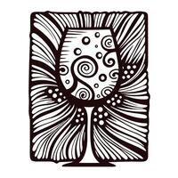 Artistic wine glass with abstract swirling patterns in black and white design vector