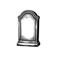 Antique tombstone design with carved arch and base details on a white background vector