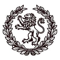 Majestic lion emblem centered in laurel wreath design vector
