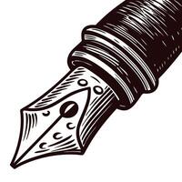 Close up of fountain pen nib showcasing intricate metalwork in vintage vector