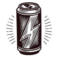 of energy drink can with lightning bolt design and radiating lines vector