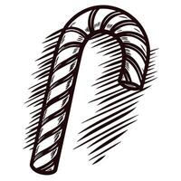 Hand drawn candy cane with diagonal stripes and shading effect vector