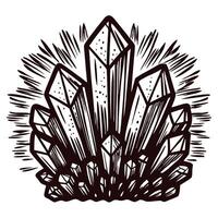 Black and white crystal cluster with sharp geometric shapes and textured details vector