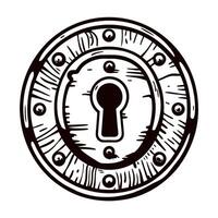 Vintage circular keyhole design with wooden and metal elements vector
