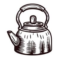Vintage hand drawn teapot with classic design and curved handle in black and white vector