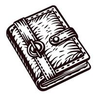 Detailed of a vintage leather bound book with buckle clasp in monochrome vector