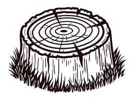 of a tree stump on grass with detailed growth rings vector