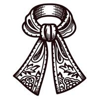 Intricate ribbon bow with floral patterned design in black and white vector