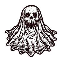Spooky ghost with a dramatic facial expression and tattered cloak design vector