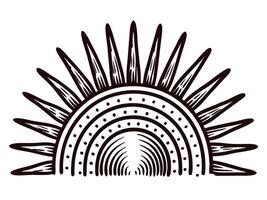 Artistic black and white tribal sun design with radiating patterned rays vector