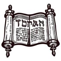 Ancient torah scroll with hebrew script and ornate wooden handles for cultural and religious study vector