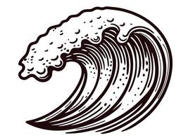 Stylized black and white of ocean wave with dynamic movement and intricate patterns vector