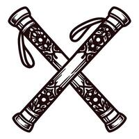 Decorative wooden nunchucks with intricate carvings in a crossed arrangement vector