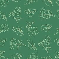 Outline Seamless Pattern of Sunflower Summer Hat Background for Fashion Wrapping Print Fabric vector