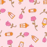Seamless Pattern of Rose Flower Lantern Background for Fashion Wrapping Print Fabric Surface vector