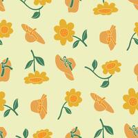 Seamless Pattern of Sunflower Summer Hat Background for Fashion Wrapping Print Fabric Surface vector
