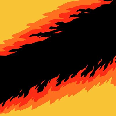 Fire flames illustration with orange and yellow on dark background, banners frame designs.