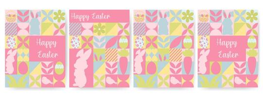 Easter flyers, banners. Easter items in simple geometric shapes vector