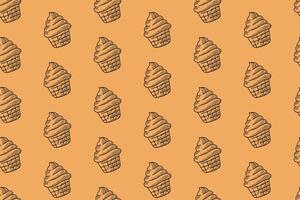 tasty cupcake with swirl dough line art seamless pattern on tan background. cupcake with swirly engraving pattern background. retro muffin sweet desert hatching wallpaper for bakery merchandise vector