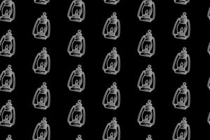 old oil lantern doodle seamless pattern on black background for miner, explorer, adventure and camping retro oil lamp engraving pattern background. classic oil lantern hatching illustration background vector