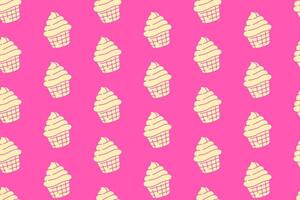 sweet cupcake with swirl dough silhouette seamless pattern on pink background. tasty cupcake with swirly vintage pattern background. retro muffin swirly desert symbol wallpaper for bakery merchandise vector