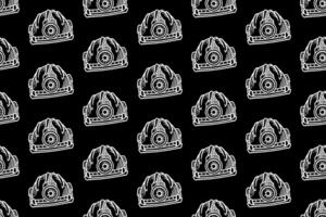 safety helmet with lamp doodle seamless pattern on black background for miner, explorer, adventure mining helmet engraving pattern background. retro helmet with flashlight illustration wallpaper vector
