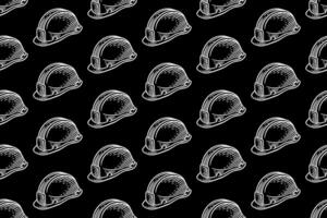 classic safety helmet doodle seamless pattern on black background for miner, explorer, adventure mining helmet engraving pattern background. retro mine helmet protection hatched illustration wallpaper vector