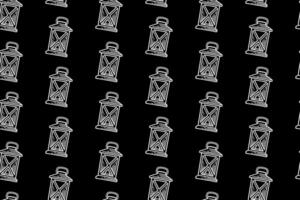 retro oil lantern doodle seamless pattern on black background for miner, explorer, adventure and camping old oil lamp engraving pattern background. retro oil lantern hatching illustration background vector