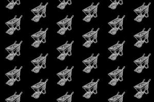 old mine trolley train doodle seamless pattern on black background for miner, explorer, adventure classic trolley cart engraving pattern background. retro minecart hatching illustration wallpaper vector