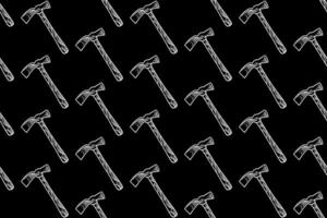 mattocks pickaxe doodle seamless pattern on black background for miner, explorer, adventure old pickaxe miner engraving pattern background. retro pickaxe mining tool hatching illustration wallpaper vector