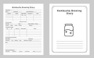 Kombucha Brewing Diary Or Logbook, Notebook vector