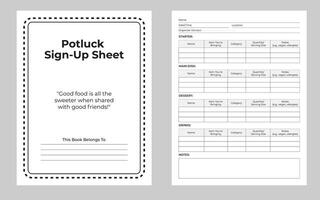 Potluck Event Planner Logbook Template vector
