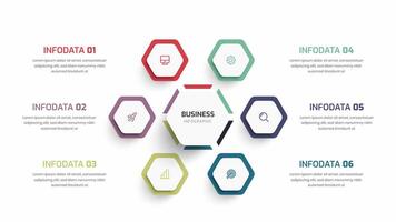 Business Central Hexagon Infographic Presentation with 6 Hexagon Label Number and Icon vector