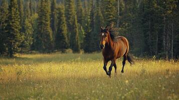 A horse running through a field of tall grass photo