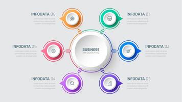 Business Infographic Label Design Template with Circle Label 6 Options and Icon for Presentation vector