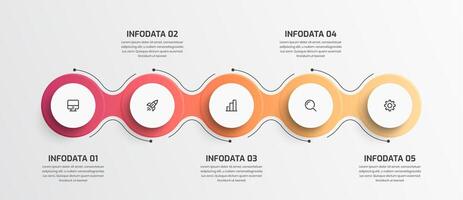 Gradient Business Timeline Infographic Presentation with Circle Label Arrow 5 Option and Icon vector