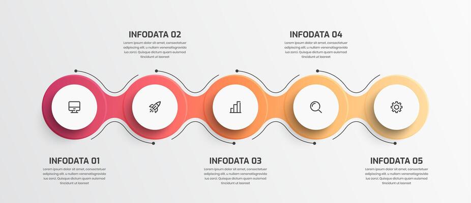 Gradient Business Timeline Infographic Presentation with Circle Label Arrow 5 Option and Icon