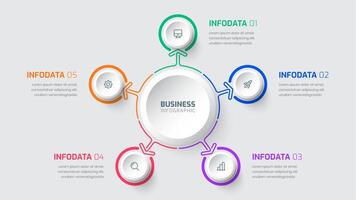 Business Infographic Label Design Template with Circle Label Five Options and Icon for Presentation vector