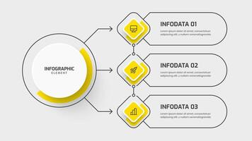 Business Central Circle Infographic Template with Yellow Color, Circle Label, Line, 3 Option and Icon vector